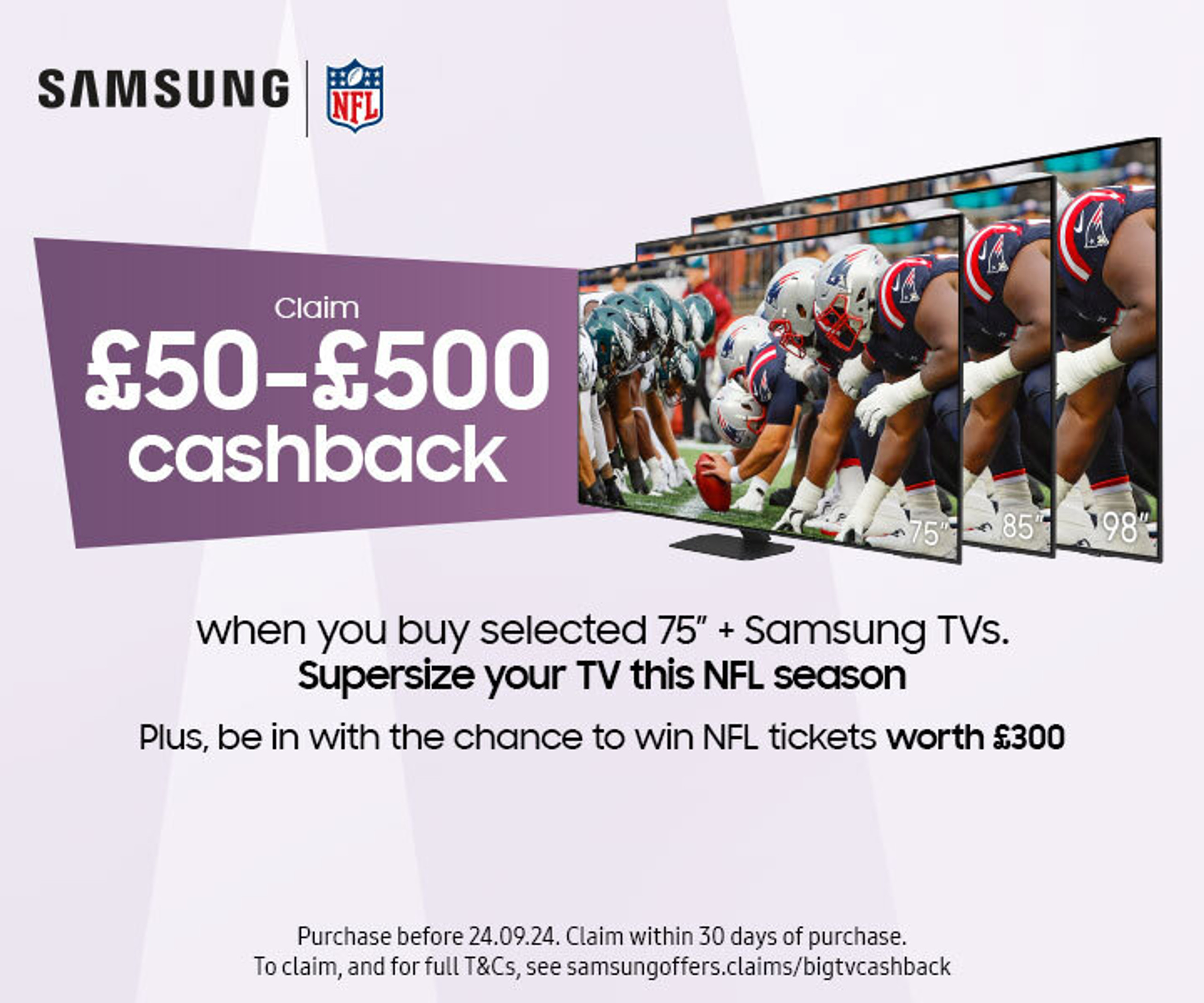 Brands Brand promotions Samsung Promotions Samsung NFL promo TVs Page 1 Richer Sounds